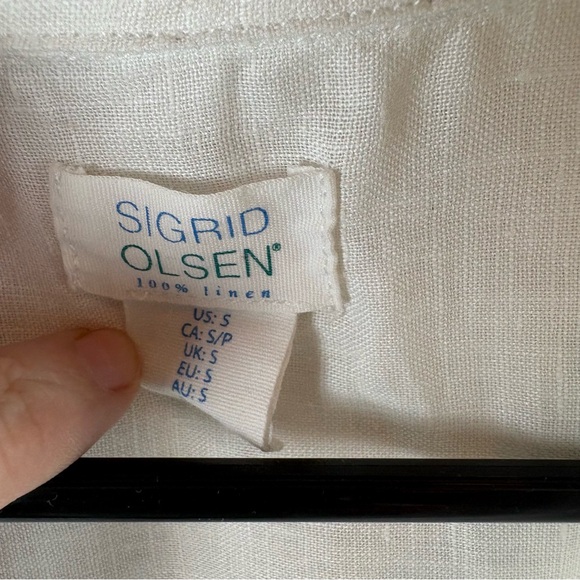 Sigrid Olsen White Linen Blouse Collared Pullover Lagenlook Small - Picture 8 of 10